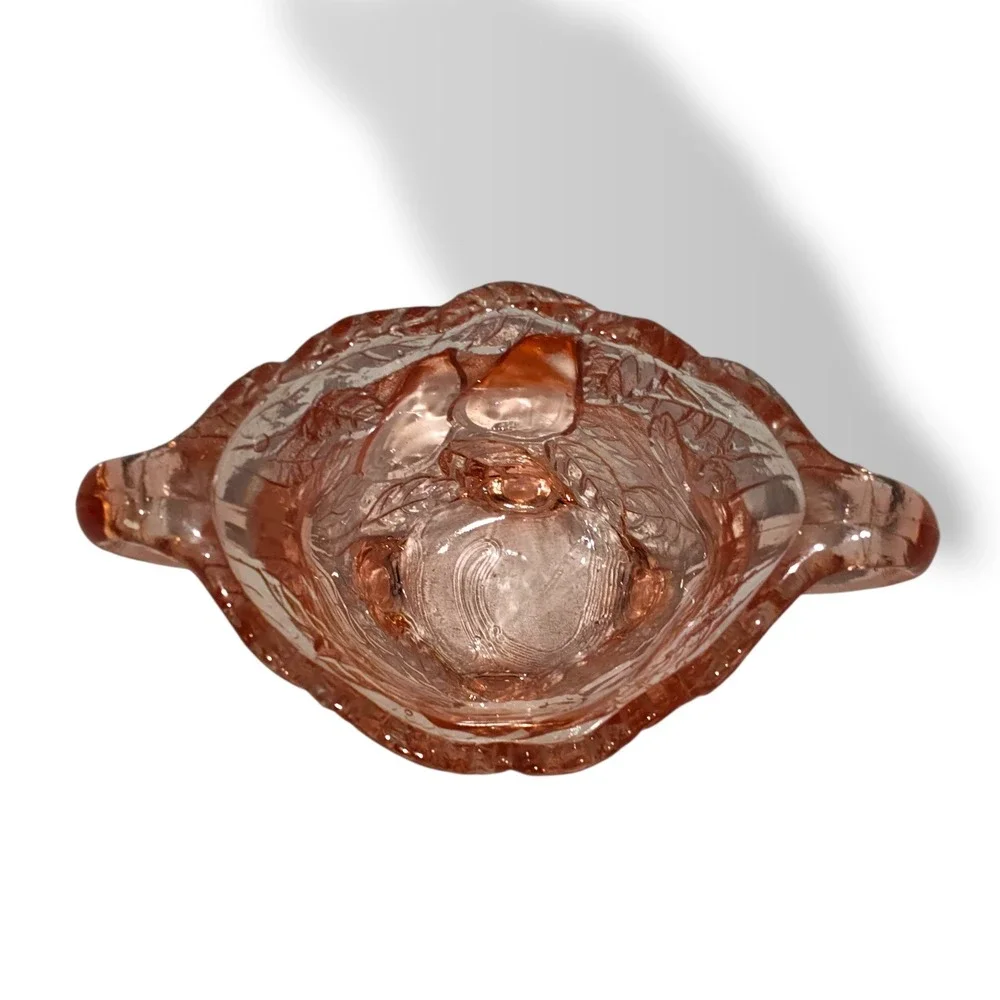Vintage Pink Depression Glass Sugar Bowl Pear Pattern‎ Footed Double Handle 6.5
